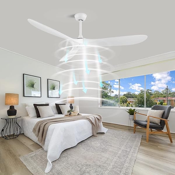 YJFAN 60 INCH INDOOR/OUTDOOR CEILING FAN WITH REMOTE CONTROL,MODERN WHITE CEILING FAN WITH REVERSIBLE QUIET DC MOTOR,3 ABS BLADES FOR LIVING ROOM,BEDROOM,PATIOS,FARMHOUSE