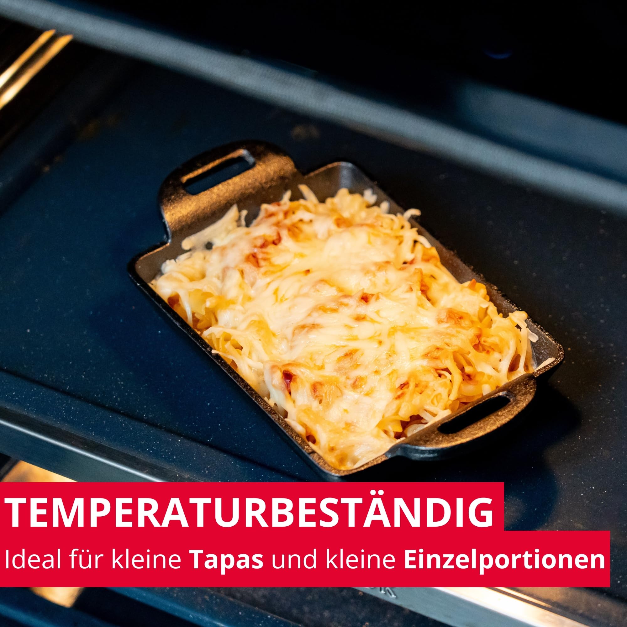 Westmark Gusseiserne Schale Tapas + Friends – kleine Gusseisen-Auflaufform, für alle Herdarten geeignet, auch Induktion und Grill, inkl. Bambus-Untersetzer – Eisen, 300 ml 6