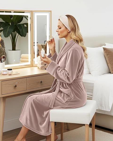 NY THREADS PREMIUM WOMENS ROBE, PLUSH FLEECE LONG BATH ROBE FOR WOMEN, FLUFFY SOFT WOMEN’S BATHROBE, X-LARGE, TAUPE