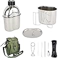 MASTIFF GEARS® 304 (18/8) Stainless Steel (FDA Compliant) US G.I Style Canteen Kit Cooking Set Camping Canteen Mess Kit with Cup, Lid, MOLLE Pouch for Camping Hiking