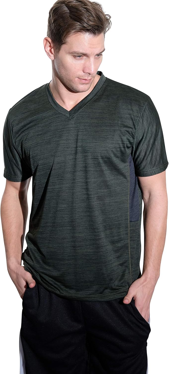 5 Pack: Men’s V-Neck Dry-Fit Moisture Wicking Active Athletic Tech Performance T-Shirt: Clothing