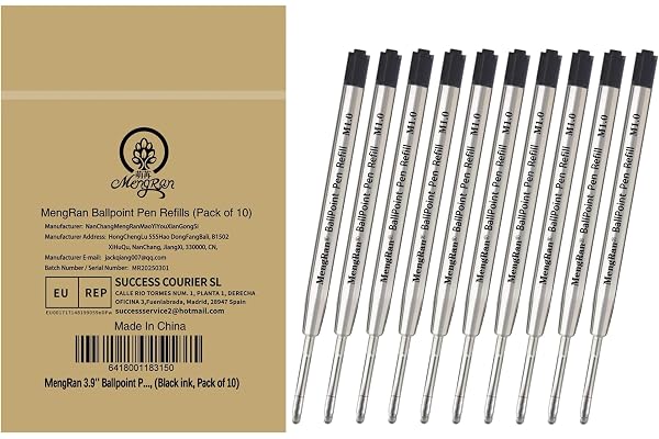 MengRan 3.9'' Ballpoint Ink Pen Refills,Black Ink,Medium,10Pcs | Compatible with Parker Pen Refill, for Click Pens & Twist Pe