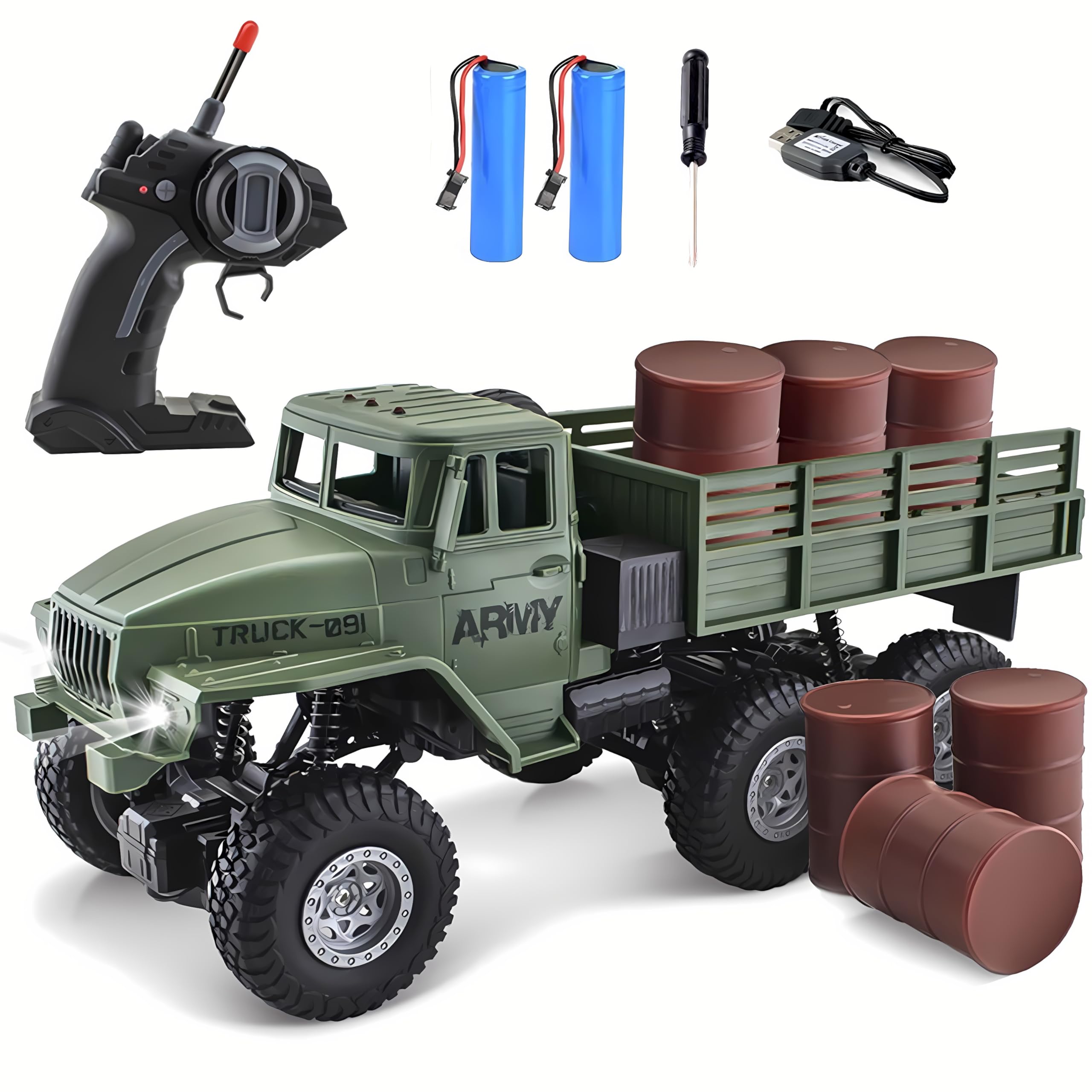 Photo 1 of JPJCOOY RC Military Truck 6x6 Road Remote Control Car 1/16 Scale Remote Control Truck 4WD All Terrain Rock Army Transport Vehicle Toy Vehicle for Kids Children Boy Gift
