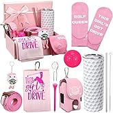 Patelai Pink Funny Christmas Golf Gifts Accessories for Mom Women Golfer Lovers Ideas for Her Stuff Set Includes Golf Balls Tumbler Portable Bag Tees Metal Divot Repair Tool Towel Sash Socks