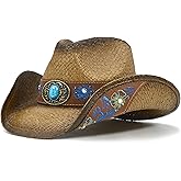FLUFFY SENSE. Cowboy Hats for Women and Men Straw Western Hat Embroidered Cowboy Hat for Cowboys and Cowgirls