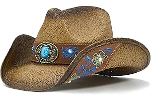 FLUFFY SENSE. Cowboy Hats for Women and Men Straw Western Hat Embroidered Cowboy Hat for Cowboys and Cowgirls