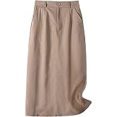 Allegra K Cotton Linen Skirts for Women Casual Spring Summer Elastic High Waisted Skirt Beach Vacation Clothes with Pockets