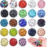 100Pcs Sparkly Mixed Colors Rhinestone Beads, 10mm Clay Disco Ball Beads, Shiny Diamond Spacer Bead for DIY Jewelry Making, Pens, Bracelet, Necklace, Earring Crafting, Holiday Decorations