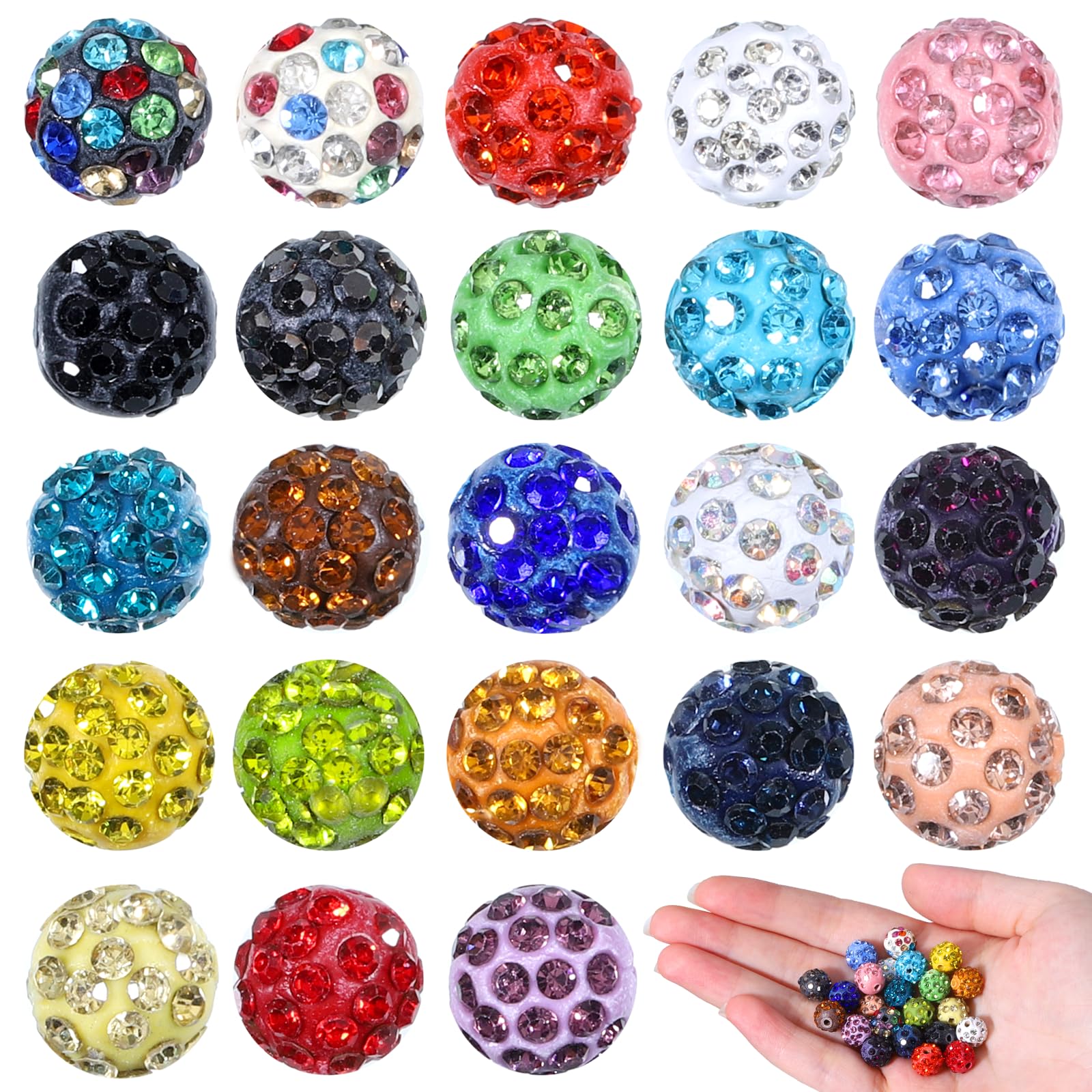 Photo 1 of 100Pcs Sparkly Mixed Colors Rhinestone Beads, 10mm Clay Disco Ball Beads, Shiny Diamond Spacer Bead for DIY Jewelry Making, Pens, Bracelet, Necklace, Earring Crafting, Holiday Decorations