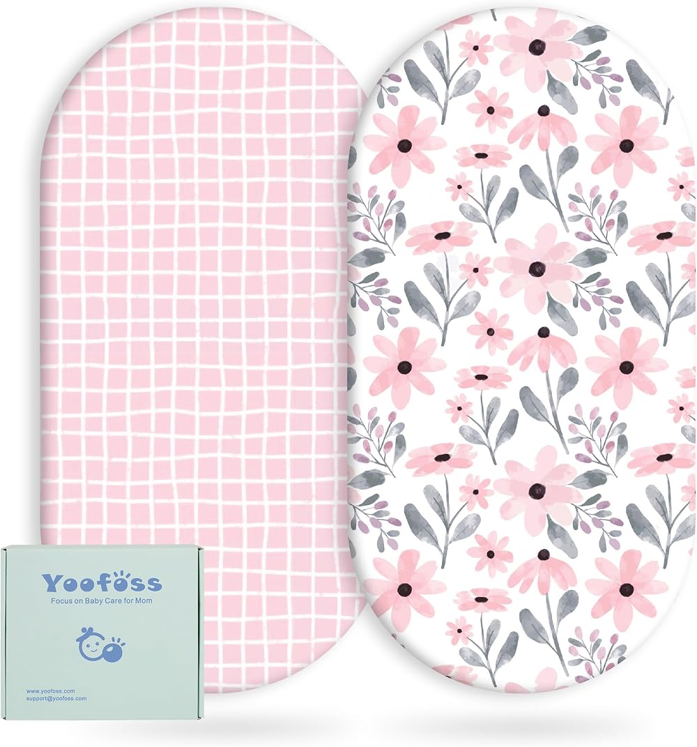 Yoofoss Moses Basket Sheets 41 x 84 cm 2 Pack Microfiber Fitted Sheets