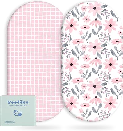 Yoofoss Moses Basket Sheets 41 x 84 cm 2 Pack Microfiber Fitted Sheets