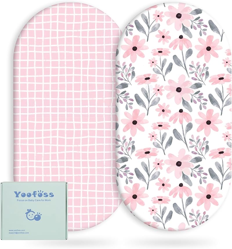Yoofoss Moses Basket Sheets 41 x 84 cm 2 Pack Microfiber Fitted Sheets