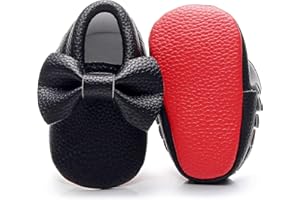 Bebila Double Bow Fringe Baby Moccasins - Soft Sole Baby Shoes Girls Toddler Crib Flats