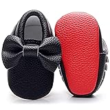 Double Bow Baby Moccasins - Soft Red Sole Baby