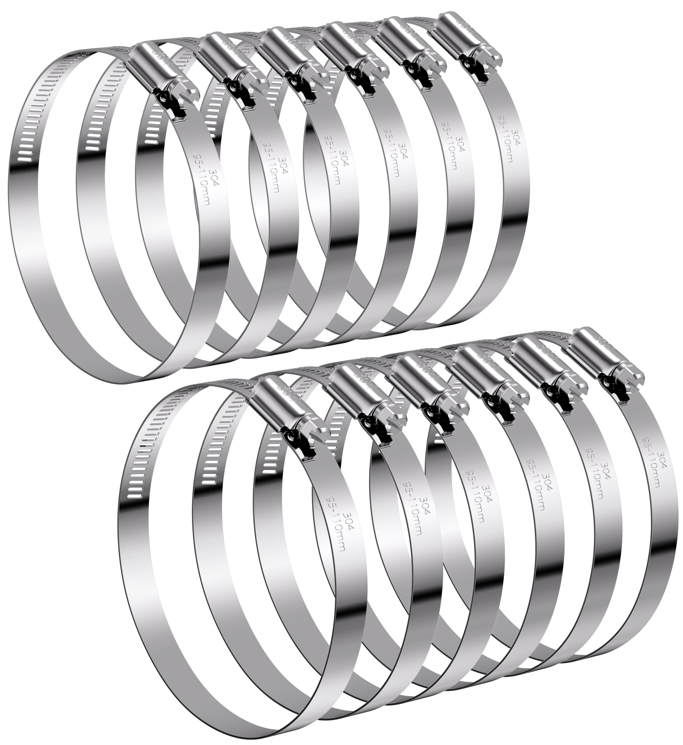 Photo 1 of 12Pack 4 inch Hose Clamps,Stainless Steel Large Hose Clamp Adjustable from 3-3/4"-4-5/16"/95-110mm,Metal Worm Gear Duct Clamp for Dryer Vent Hose,Fuel Line,Plumbing,Automotive,Exhaust,Radiator