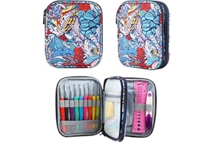 QZLKNIT Crochet Hook Case(5.5 * 6.8 ''), Travel Storage Bag for Sewing Crochet Hooks, Lighted Hooks, Needles and Accessories (Purple)