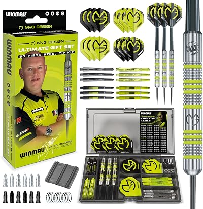 Winmau MvG 50 Piece Darts Gift Set Black/Green 4 Shafts Flights Accessories