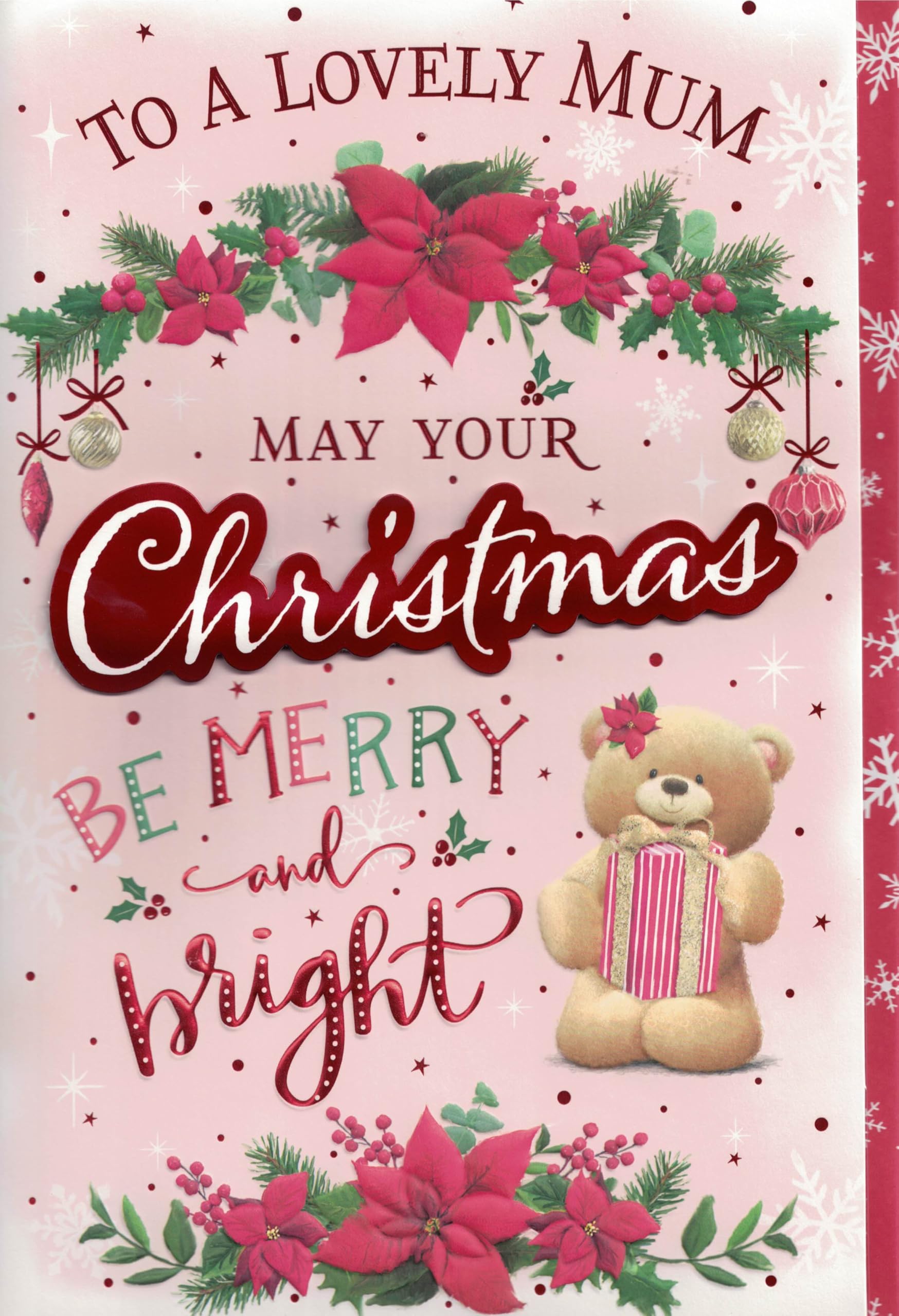 Extra Large Mum Christmas Card with Teddy Bear Design, 8 Page Insert, 30.5 x 20.3 cm