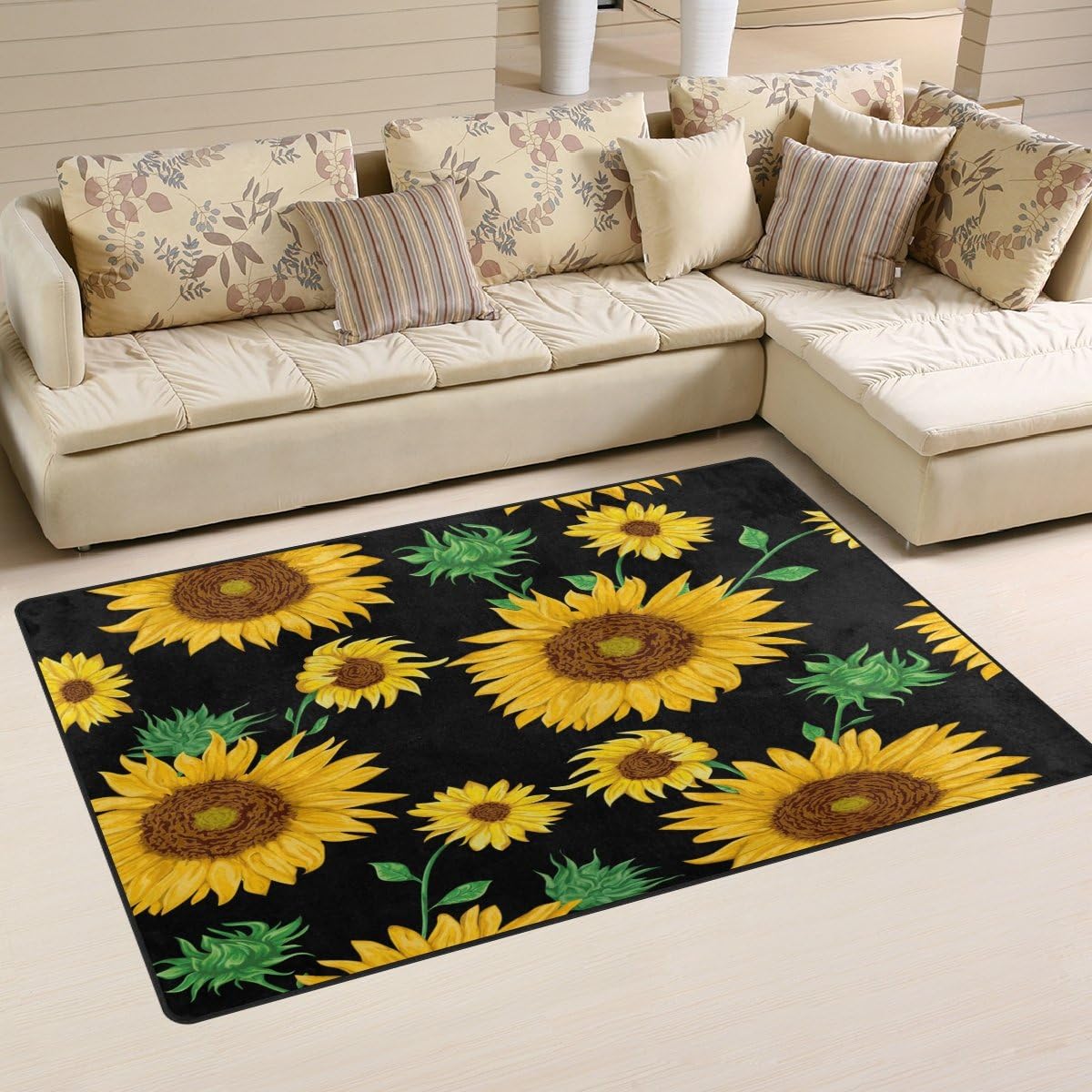 Use7 Summer Floral Flower Sunflower Brown Area Rug Rugs NonSlip Floor Mat Doormats Living Room