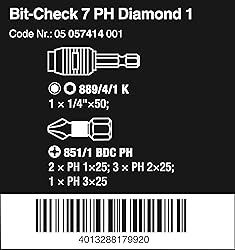 Wera 057414 Bit-Check 7 PH Diamond 1 Insert Bit Set