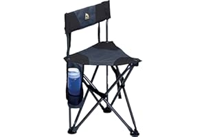 GCI Outdoor Quik-E-Seat | Portable, Folding Tripod Chair with Drink Holder and Padded Lumbar Support — Black