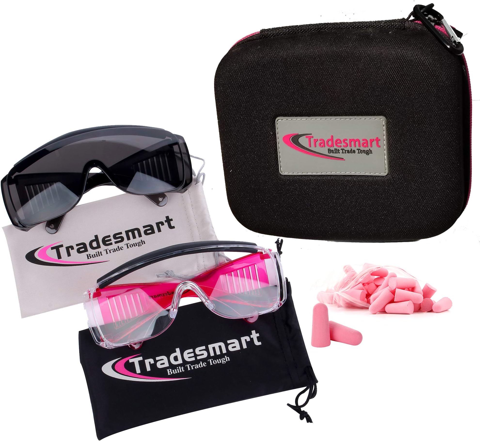 TRADESMART Over-Prescription Safety Glasses & Case – Shooting Ear Plug & Eye Protection for The Gun Range with Hard Case, – UV400 Anti-Fog and Anti-Scratch Indoor & Outdoor Glasses – Optional FirstAid