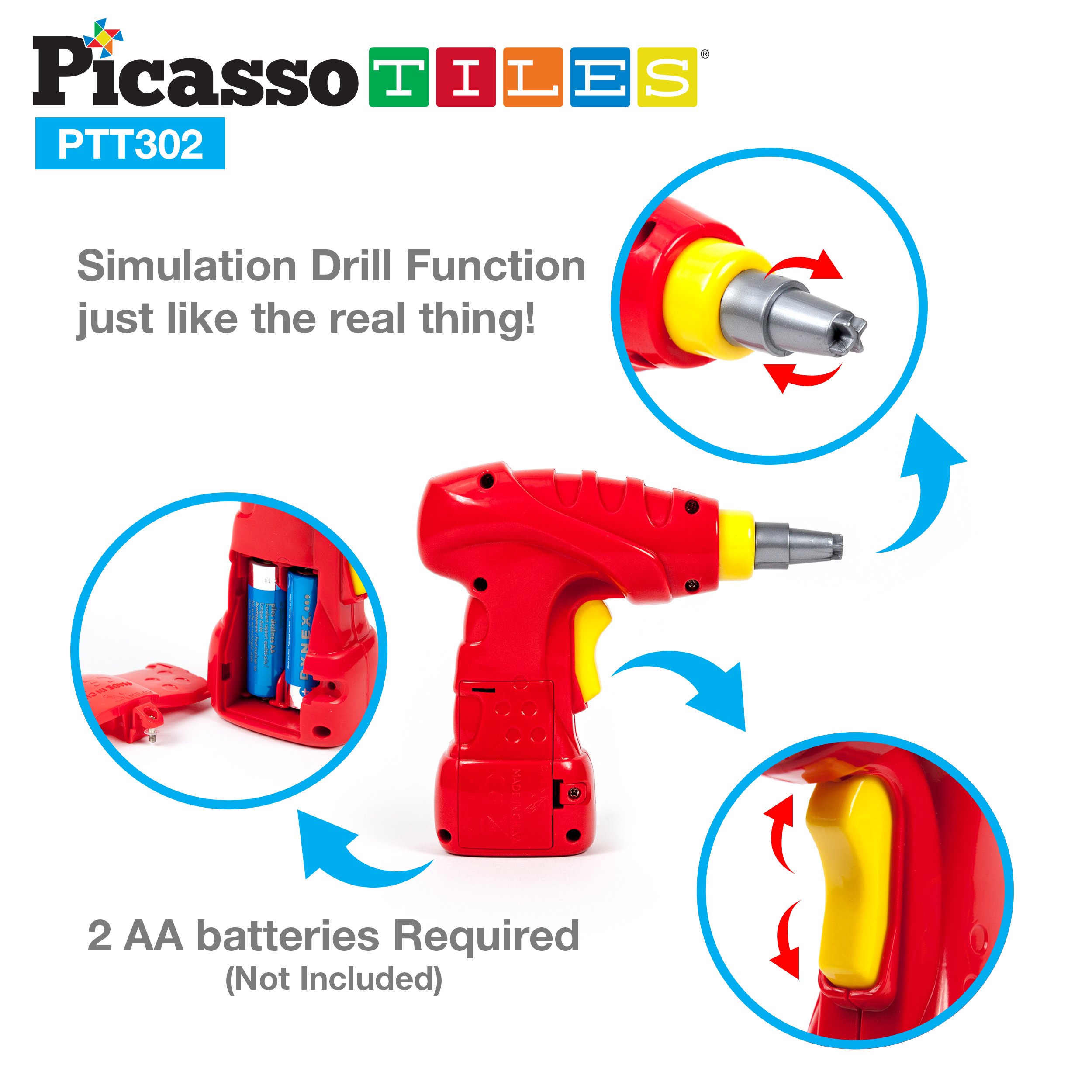 PicassoTiles Take-A-Part Race Car Set with LED, Engine Sound, Mini Electric Power Tool Reversible Drill, Screws Included PTT302 2-in-1 DIY Construction Build Your Own 30pc Racing Car S.T.E.A.M. Kit