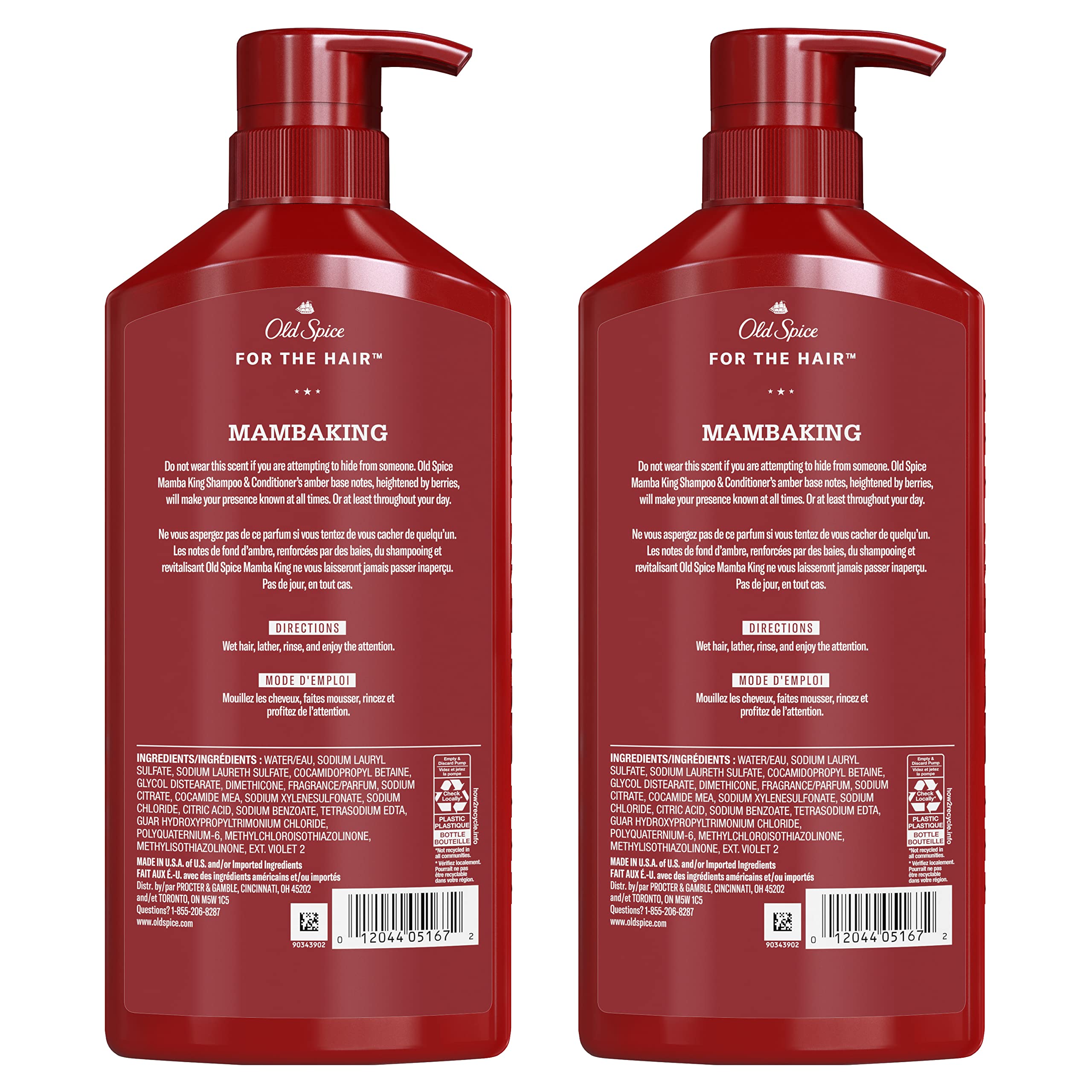 Old Spice MambaKing 2-in-1 Shampoo and Conditioner Set for Men, Healthier, Fuller, More Moisturized Looking Hair, 21.9 Fl Oz Each, Twin Pack
