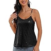 Lzkehcy Women's Sexy Shiny Sequin Embellished Sparkle Tank Tops Camisole Vest Clubwear Outfits
