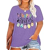 Plus Size Happy Easter Shirt for Women Funny Bunny Rabbit T Shirt Easter Holiday Tops Short Sleeve Tees