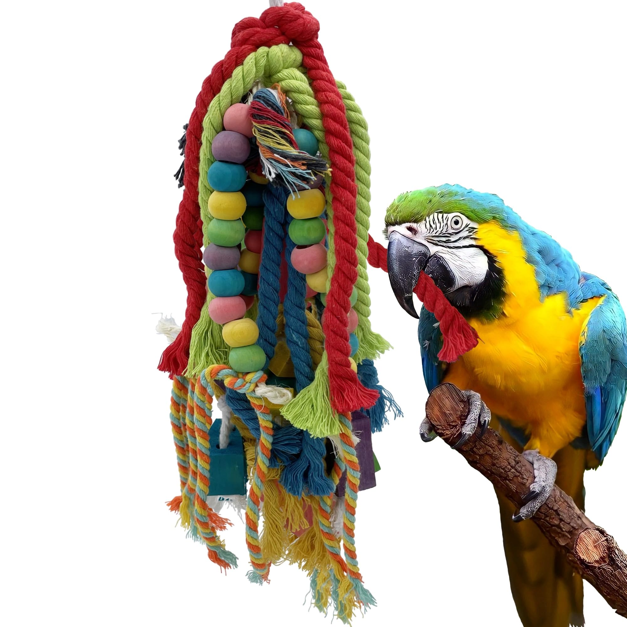Photo 1 of GILYGI 20.5 inch Parrot Chewing Toys - Wooden Block Tearing and Cotton Rope Toys for Medium Large Extra Large Parrot Conures African Grey Amazon Cockatoo and Macaw