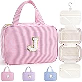 TOPEAST Travel Toiletry Bag Makeup Bag - Hanging Toiletry Bag for Women, Portable Toiletries Travel Bag and Cosmetic Bag, Airplane Travel Essentials Travel Toiletry Bag - Letter J, Pink