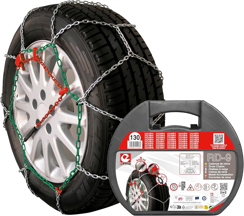 - Cadenas de nieve metálicas RD9 mm, talla Nº 130, set 2 uds, guantes incluidos