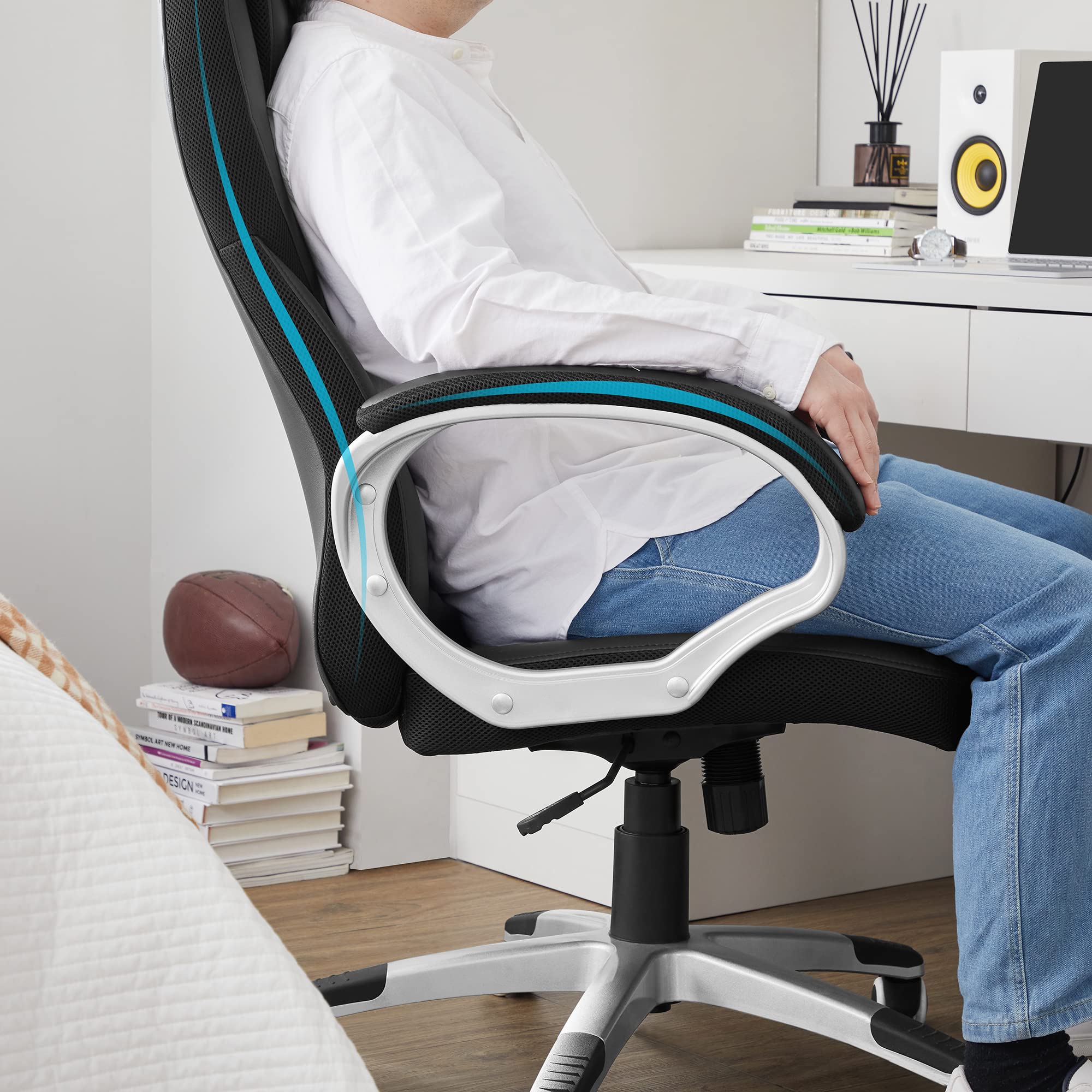 SONGMICS Bürostuhl Chefsessel Drehstuhl Computerstuhl Sitzhöhenverstellung office Stuhl Polsterung, OBG22B 7