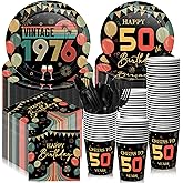 Ferrochef 240 Pcs Vintage 50th Birthday Decorations 1976 Birthday Party Tableware Include Plates Napkins 9oz Cups Cutlery, Cheers to 50 Years Party Supplies for Men Women Him Her, Serve 30 Guests