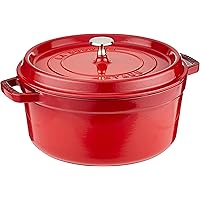 STAUB Cast Iron Dutch Oven 5.5-qt Round Cocotte, Made in France, Serves 5-6, Cherry