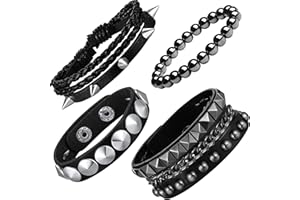 XIANNVXI 4Pcs Spike Bracelet Goth Punk Bracelet for Men Women Leather Cuff Adjustable Black Bracelet