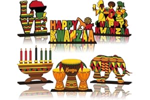 CroBlissful 6 Pcs Kwanzaa Table Decorations Signs Wooden Tabletop Centerpiece Holiday Tiered Tray Table Toppers for Home Office Desk Decor Holiday Party Supplies