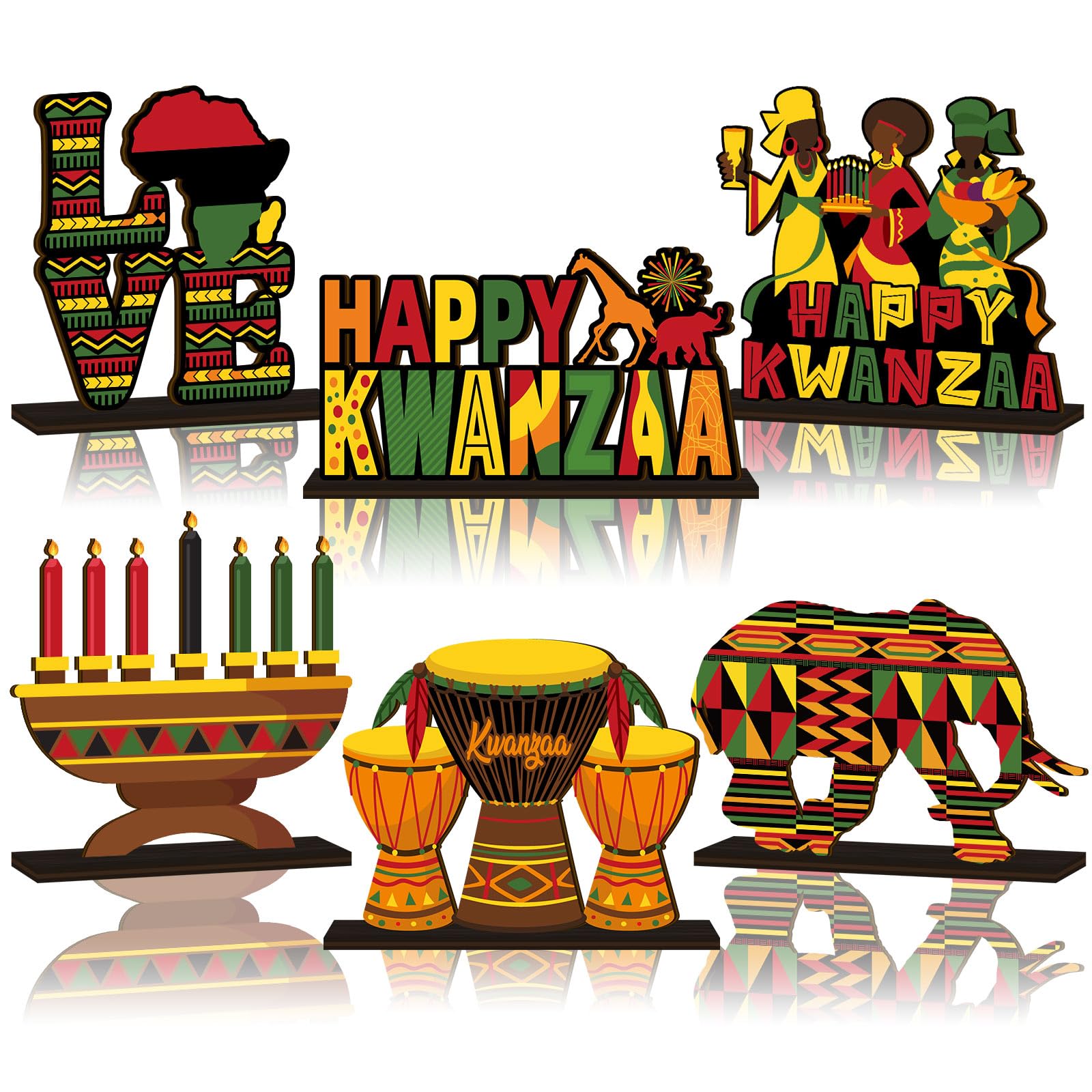 Photo 1 of CroBlissful 6 Pcs Kwanzaa Table Decorations Signs Wooden Tabletop Centerpiece Holiday Tiered Tray Table Toppers for Home Office Desk Decor Holiday Party Supplies