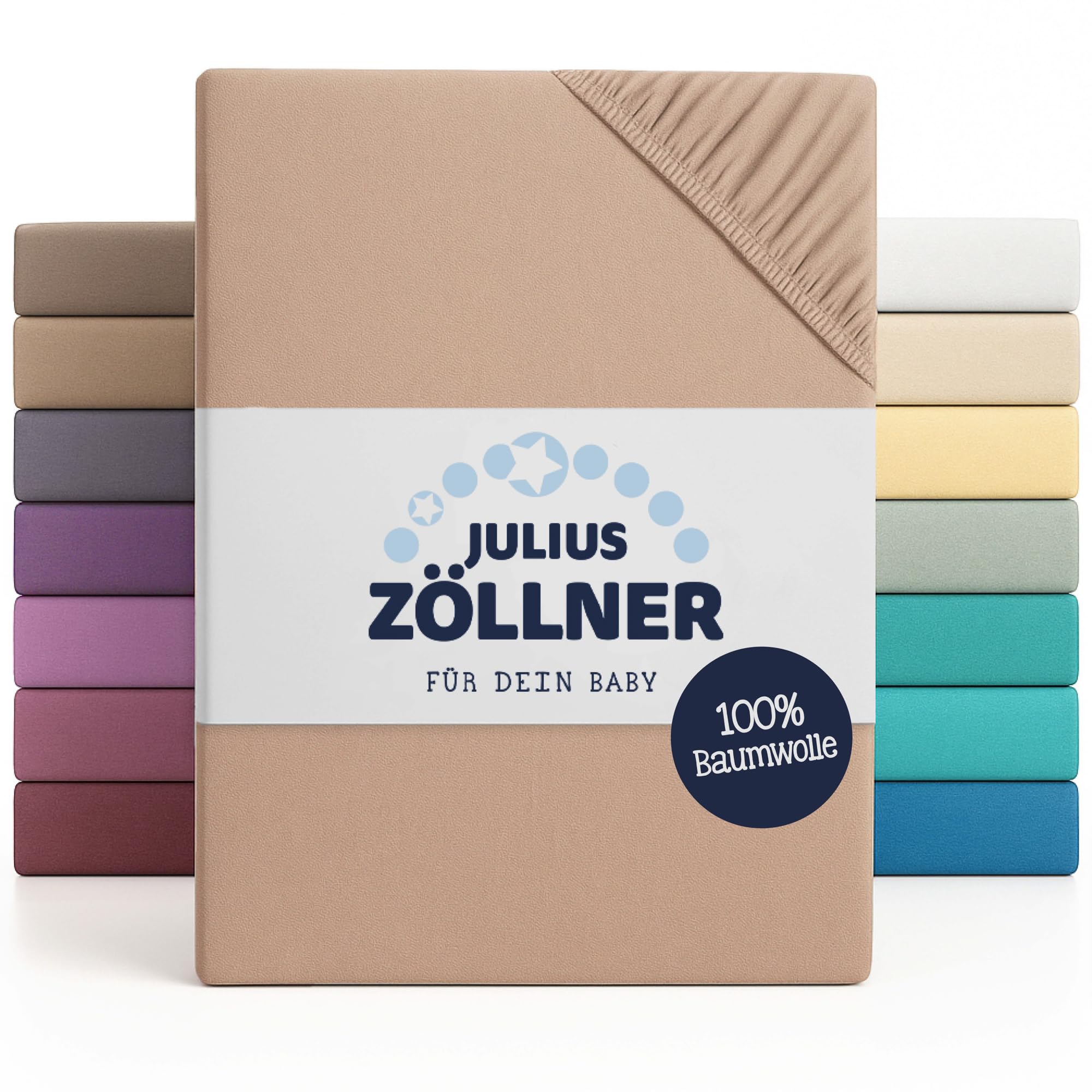 Julius Zöllner Jersey Fitted Sheet for Baby and Cot Bed, 100% Jersey Cotton, Oeko-Tex Standard 100 Certified, Size: 60 x 120 cm / 70 x 140 cm, Pack of 2, Sand