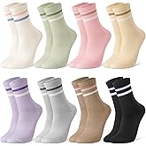 Jspupifip 8 Pair Striped Athletic Crew Socks,Moisture-Wicking Running Socks for Men&Women,Breathable Casual Gym Socks