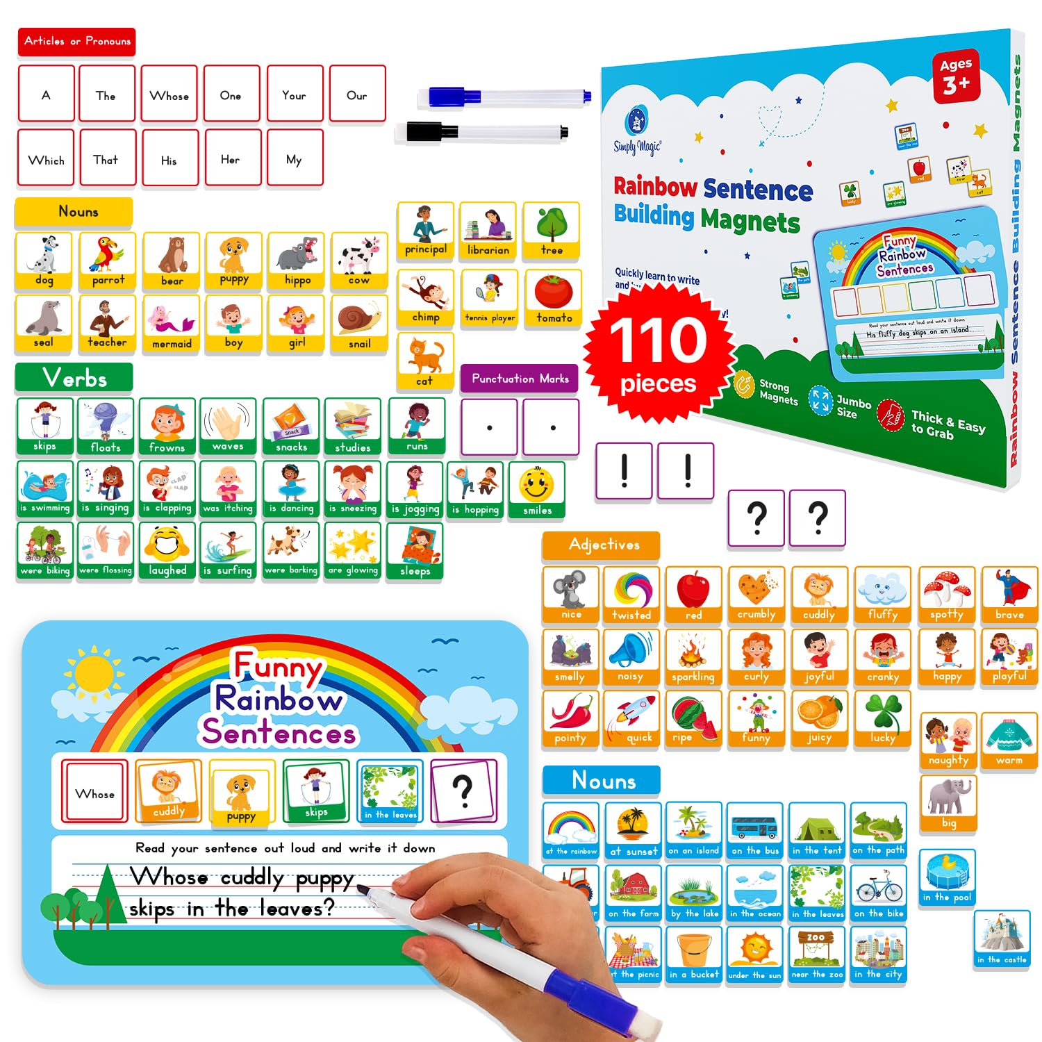 Photo 1 of 110 PCS Sentence Building Kit for Kids, Speech Speak Spell Games, Word Building Magnets, Speech Therapy Toys for Toddlers, Reading Games for Kids, Learn to Read, Reading Manipulatives - Simply Magic
