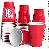 Party Solids 18 Oz Red Plastic Cups For Party Supplies 50 Pack | Red Disposable Cups Plastic | Disposable Drinkware For Parties, Events & Everyday