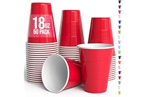 Party Solids 18 Oz Red Plastic Cups For Party Supplies 50 Pack | Red Disposable Cups Plastic | Disposable Drinkware For Parti