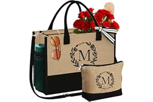 YOOLIFE Personalized Gifts for Women - Initial Jute Tote Bag & Makeup Bag, Birthday Gifts for Women Mom Wife Teacher Friend