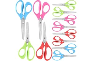ONENAME 5" Kids Scissors,12 Pack Safety Children Scissors,Stainless Steel Blades Comfort-Grip Handles Small Craft Scissor for Kids,Great for DIY,Arts,Home,School Classroom Student Use Assorted Colors