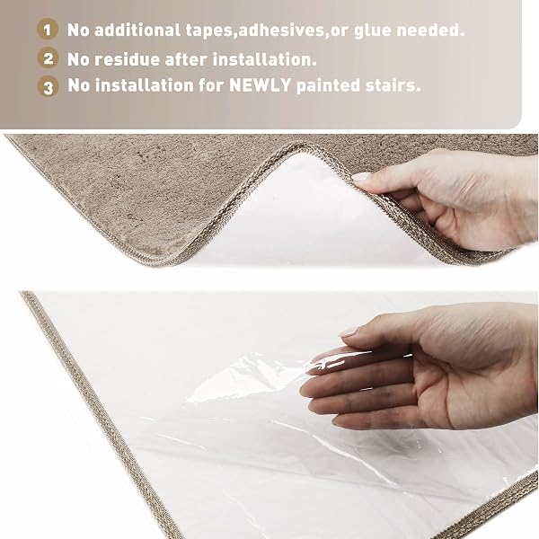 PURE ERA CARPET STAIR TREADS ULTRA PLUSH 9.5″ X 30″SOFT BULLNOSE INDOOR STAIR PROTECTORS PET-FRIENDLY NON-SLIP SKID RESISTANT TAPE FREE WASHABLE REUSABLE(14 PIECES, CREAM GRAY)