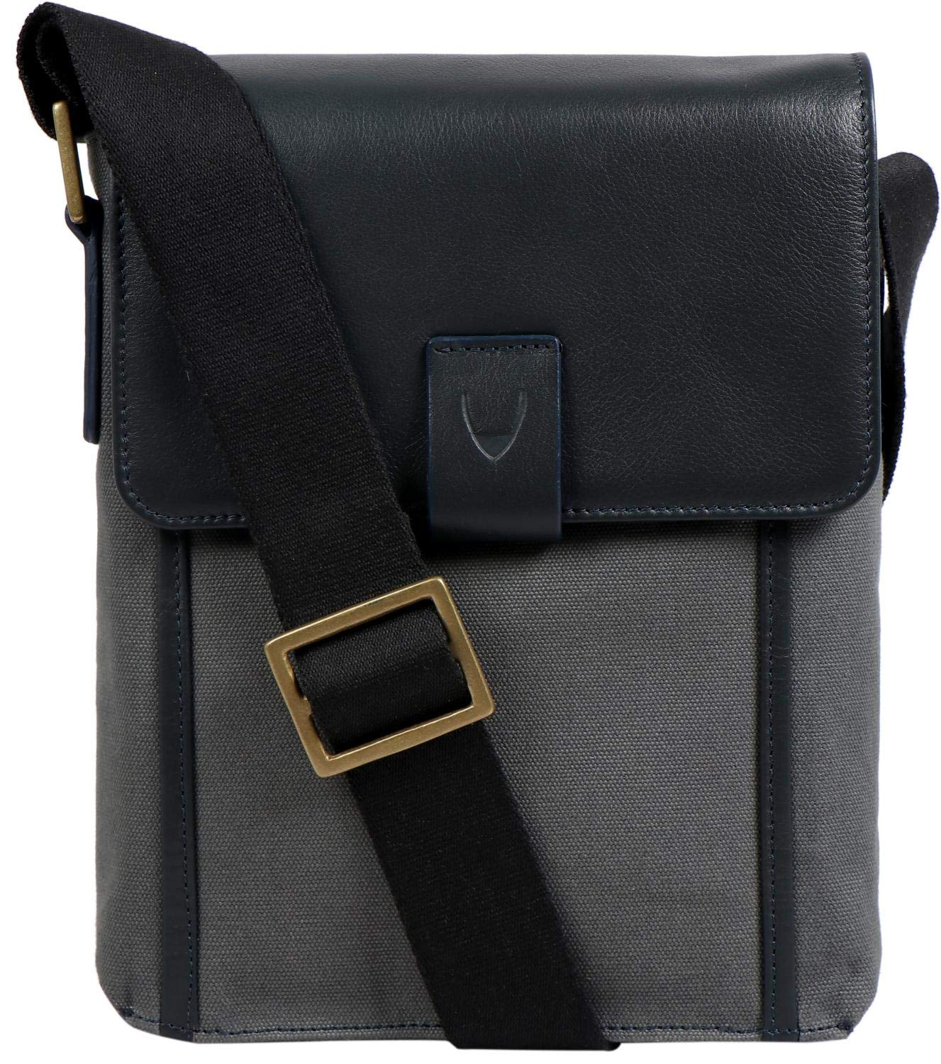 Hidesign Aiden Genuine Leather and Canvas Mini Crossbody Men/Women Messenger Bag/Travel Bag / 10.5" iPad Bag (Grey Combination)