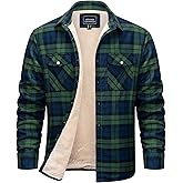 Cotrasen Men's Flannel Shirt Jacket Cotton Plaid Sherpa Lined Fleece Button Down Jacket Coat for Men with 5 Pockets