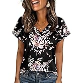 Zeagoo Womens Summer Tops Rolled Short Sleeve V Neck Shirts Casual Dressy Business Work Blouses Outfits